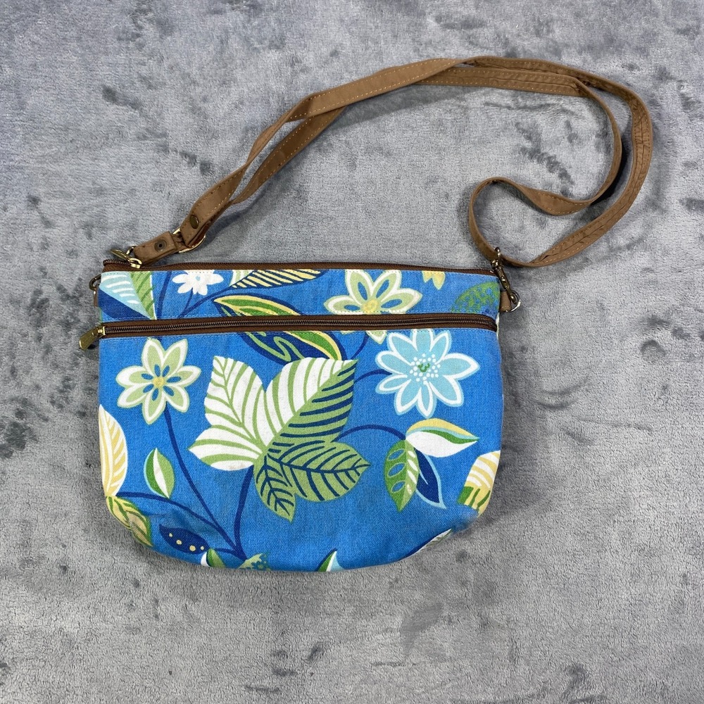 Vintage Danny K Beverly Hills Crossbody Bag Blue Floral Canvas Tapestry Purse US